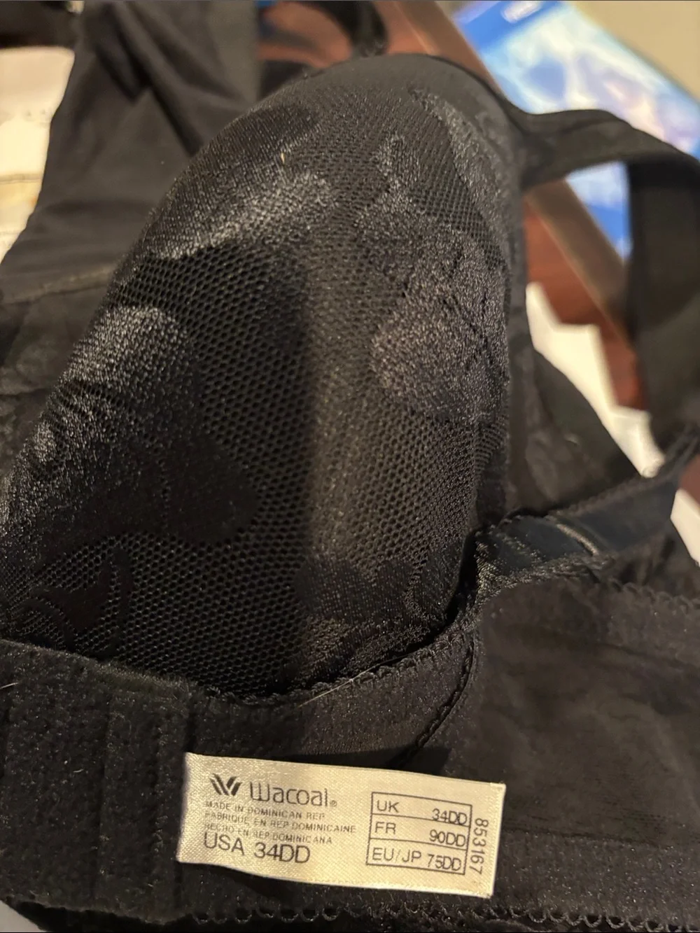 Wacoal Awareness Black Floral Padded Underwire Full-Coverage Bra Size 34DD